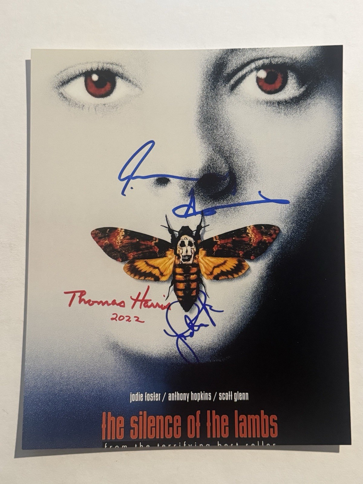 ANTHONY HOPKINS JODIE FOSTER THOMAS HARRIS SIGNED 8x10 PHOTO SILENCE SWAU COA