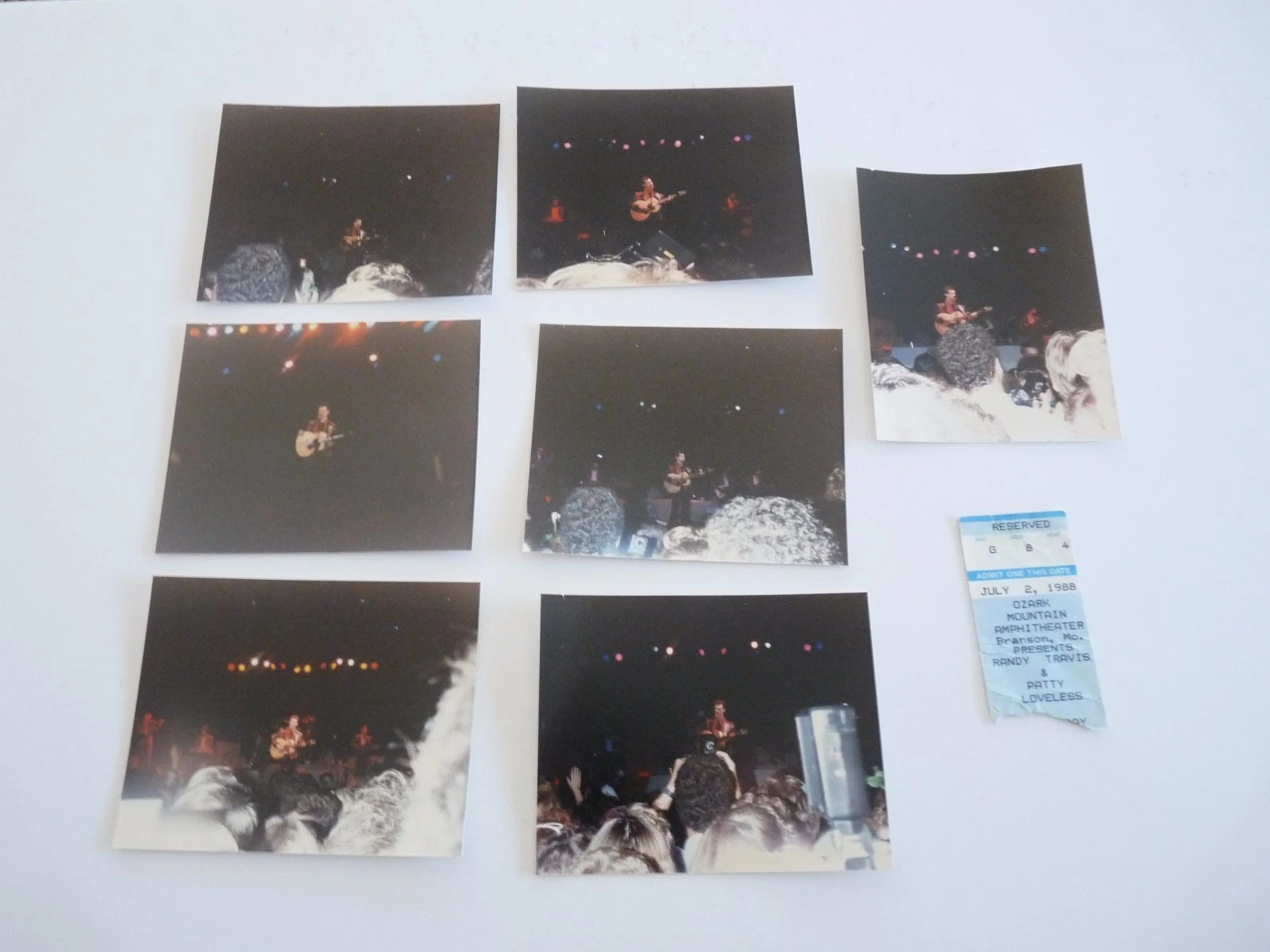 Lot Of 7 Randy Travis 3.5. x 5 Live Concert Photos 1988 & Ticket Stub