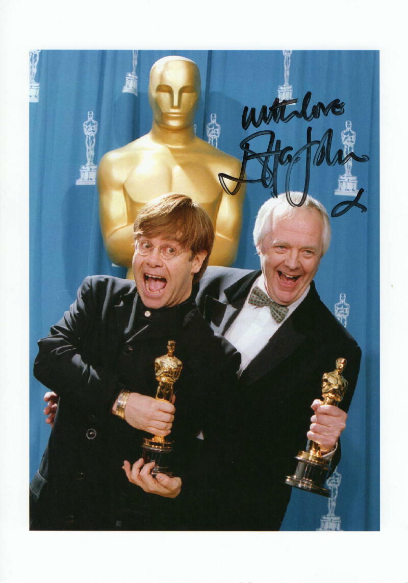 ELTON JOHN SIGNED AUTOGRAPH 8X12 PHOTO - LION KING OSCAR WIN W/ TIM RICE JSA LOA