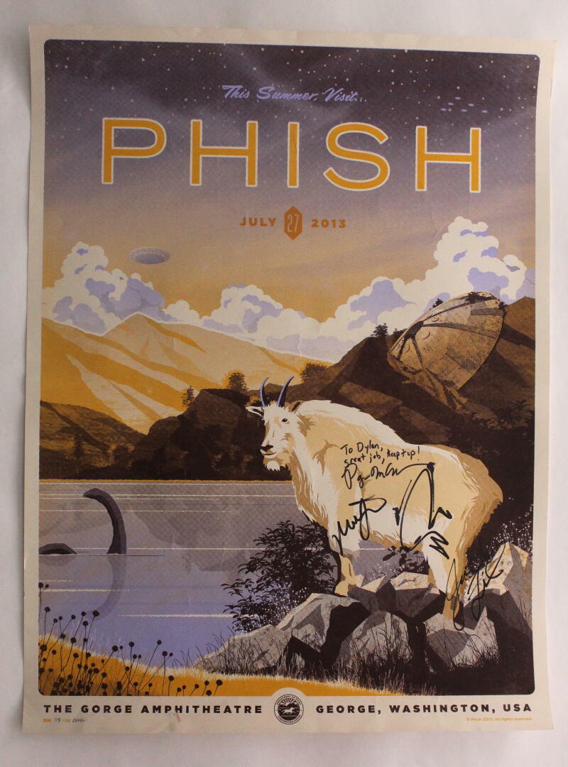 PHISH FULL BAND (X4) SIGNED AUTOGRAPH 18X24 CONCERT TOUR POSTER 7/27/13 W/ JSA