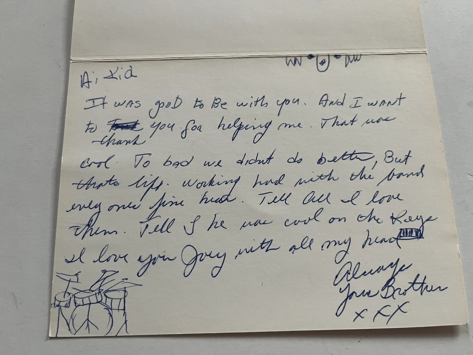 Peter Criss KISS Signed Handwritten Card Letter to Brother BAS Certified