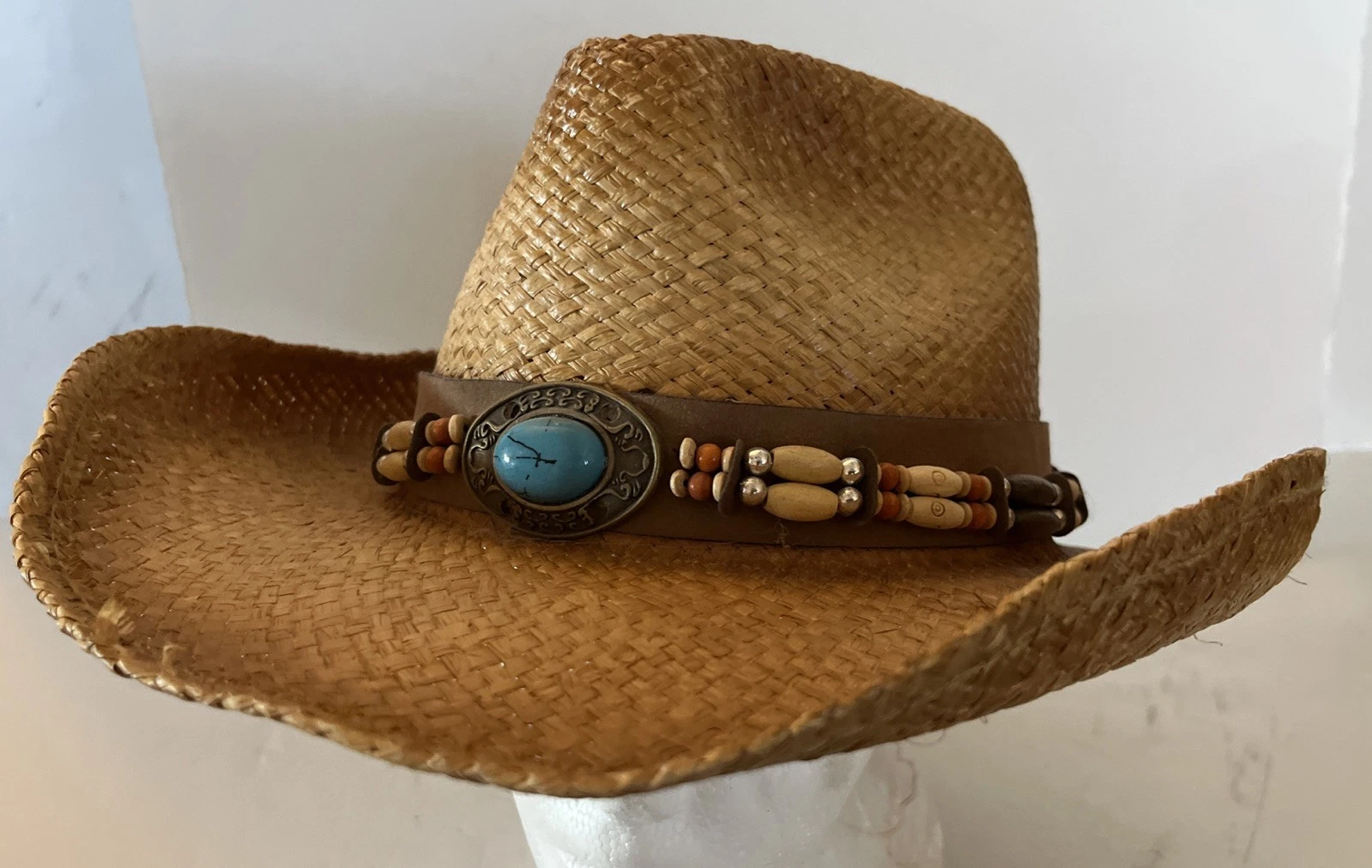 Henschel USA Cool Stylish Beaded Straw Cowboy Hat Sz Medium
