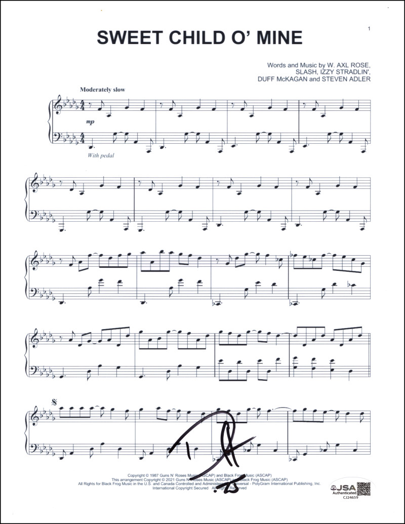 Duff McKagan Signed Autograph Guns N Roses Sweet Child O Mine Sheet Music w/ JSA