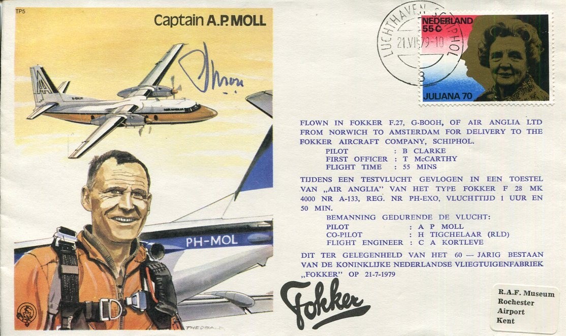 Captain Andreas Pieter Moll RAF WWII Chief Test Pilot Fokker Signed Autograph