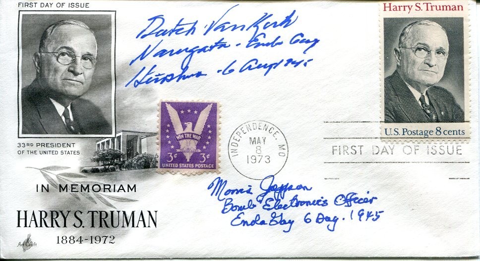 Theodore Dutch Van Kirk Morris Jeppson WWII Enola Gay Atomi Signed Autograph FDC