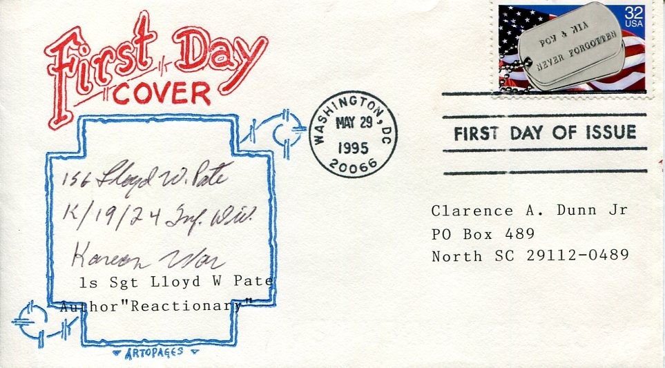 Lloyd W. Pate US Army Bronze Star Author POW Korean War Signed Autograph FDC