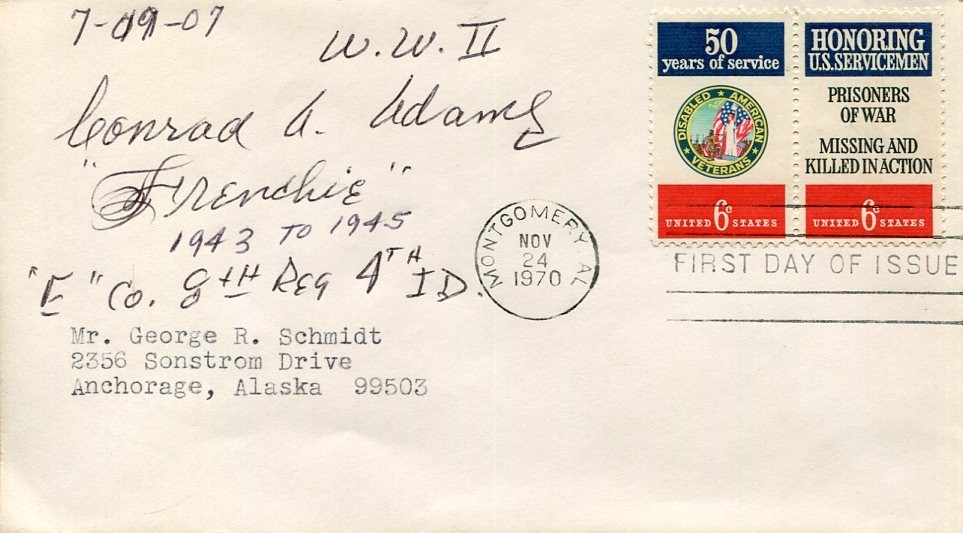 Conrad A Adams US Army 4th ID WWII Bronze Star POW Signed Autograph FDC