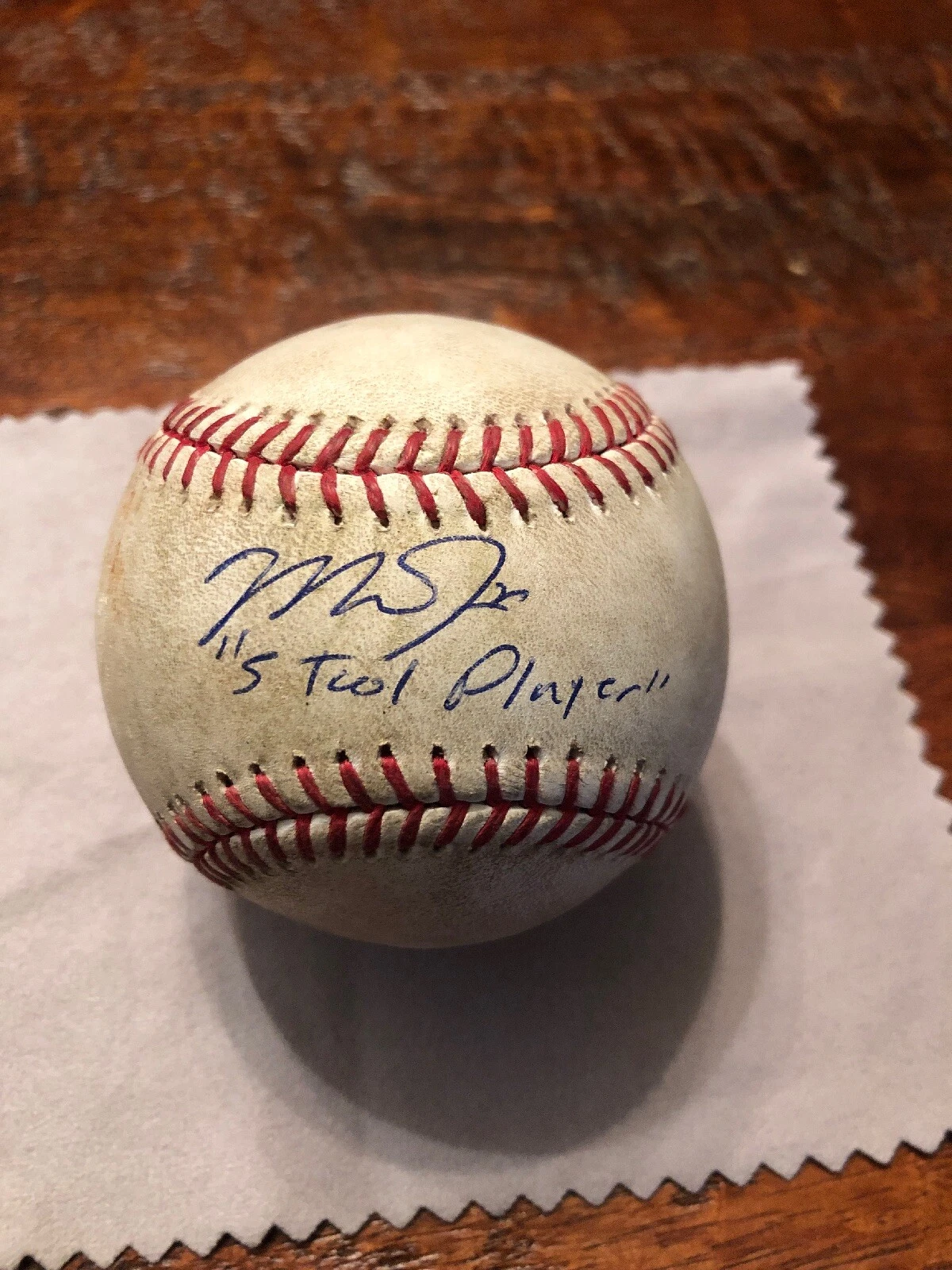 Mike Trout Signed Game Used Baseball MLB Coa Angels 5 Tool Player Inscribed