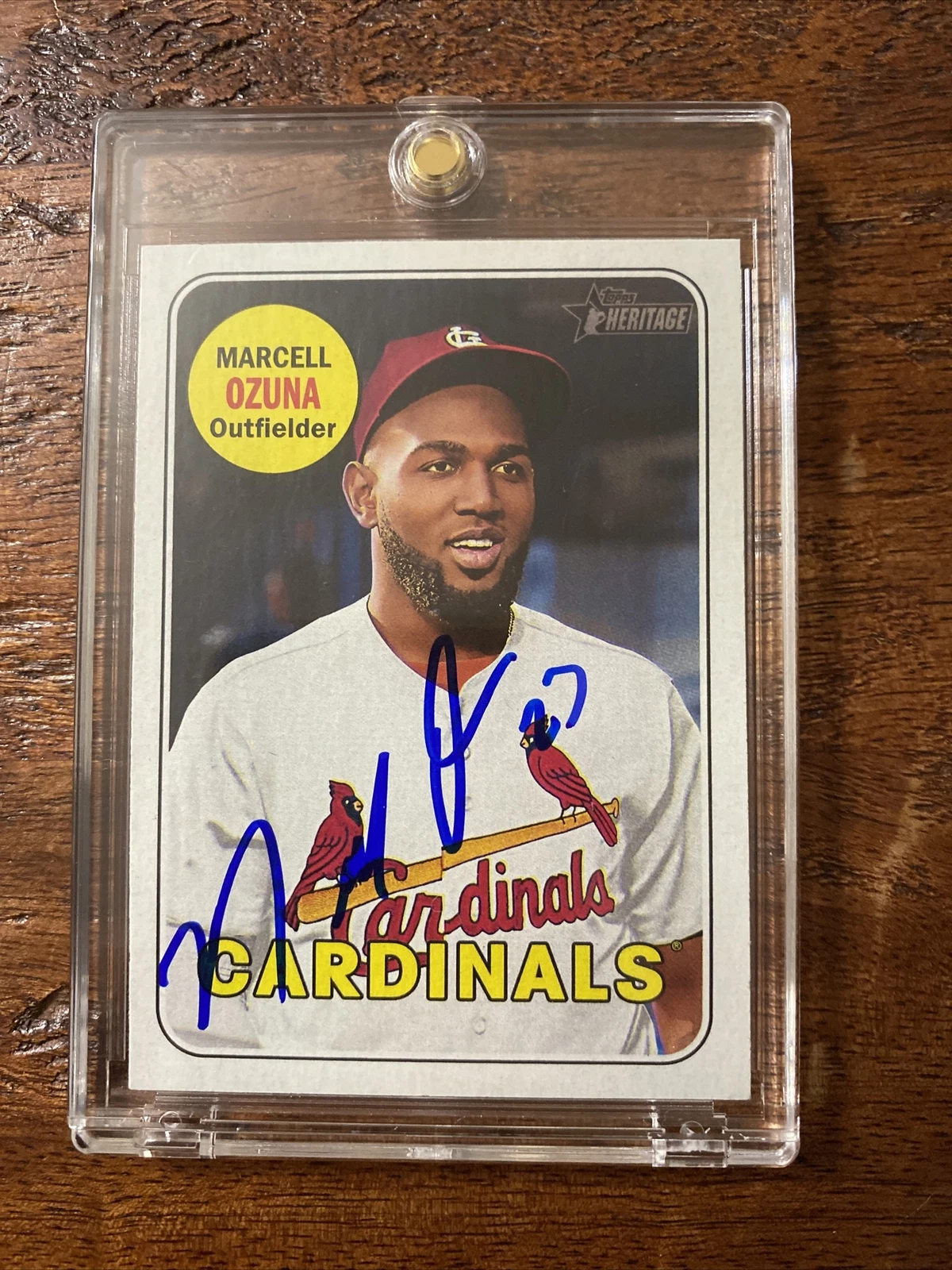 Marcell Ozuna Signed Topps Heritage Card Psa Dna Coa Cardinals Braves