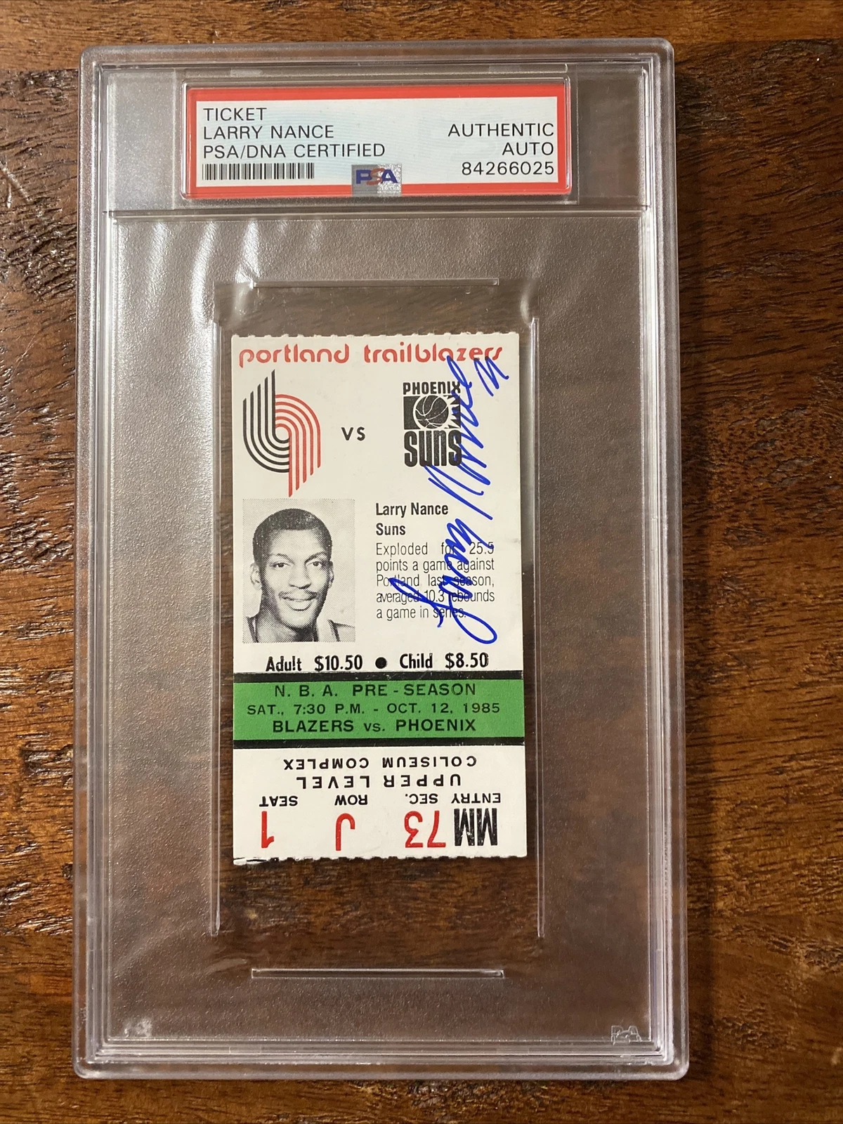 Larry Nance Signed Ticket Stub PSA DNA Coa Slabbed Encapsulated Suns Autographed
