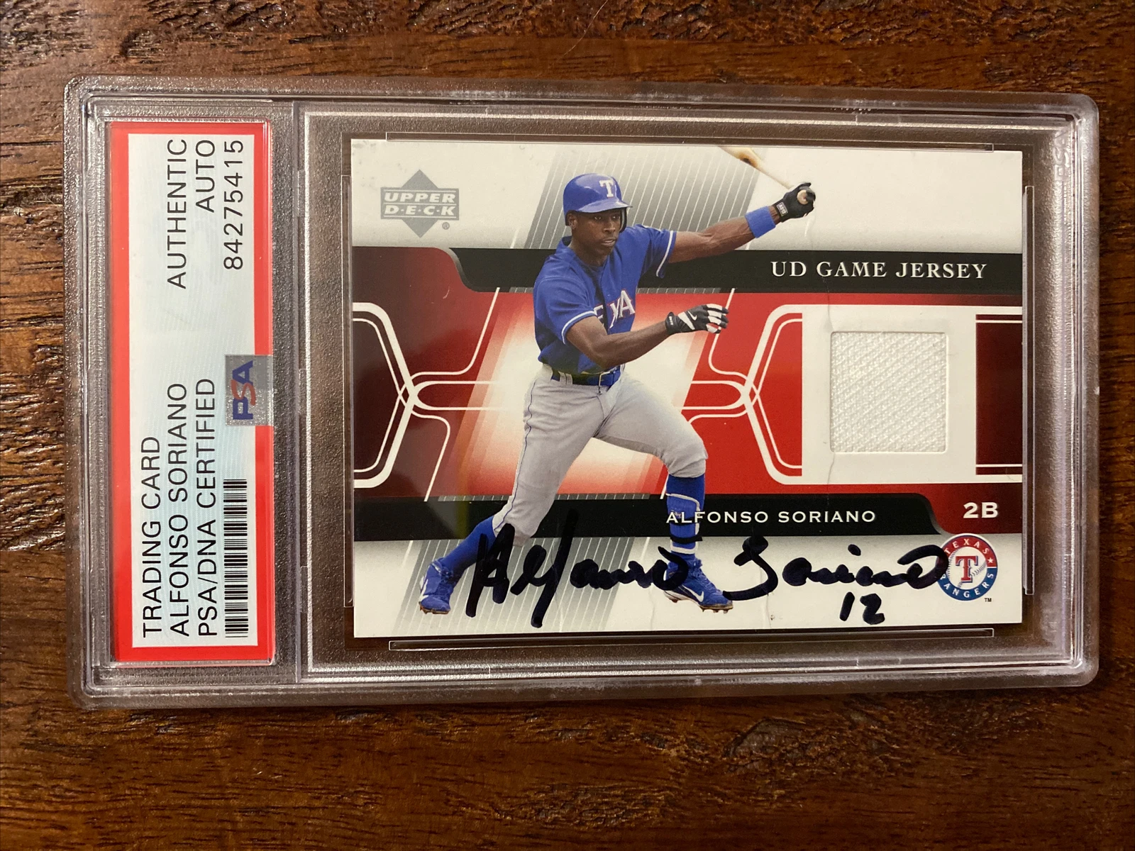 Alfonso Soriano Signed Game Jersey Card PSA DNA Coa Slabbed Rangers Autographed