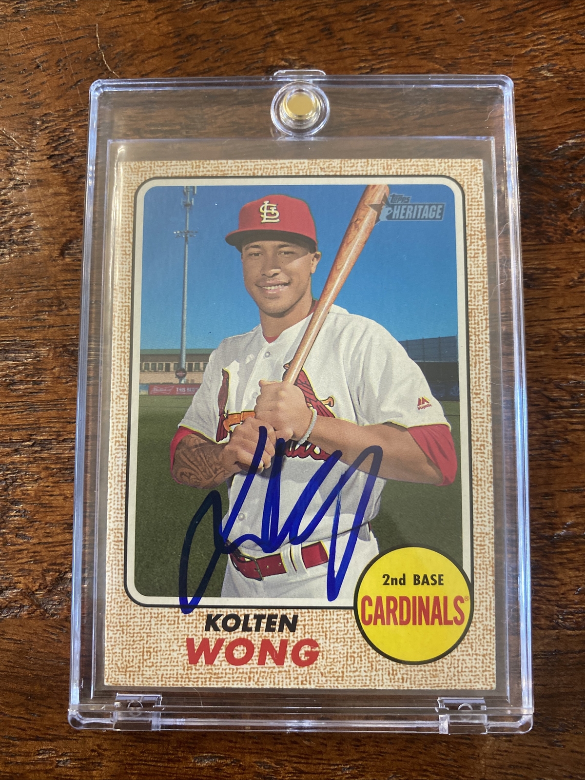 Kolten Wong Signed Topps Heritage Card Psa Dna Coa Cardinals Brewers Autographed