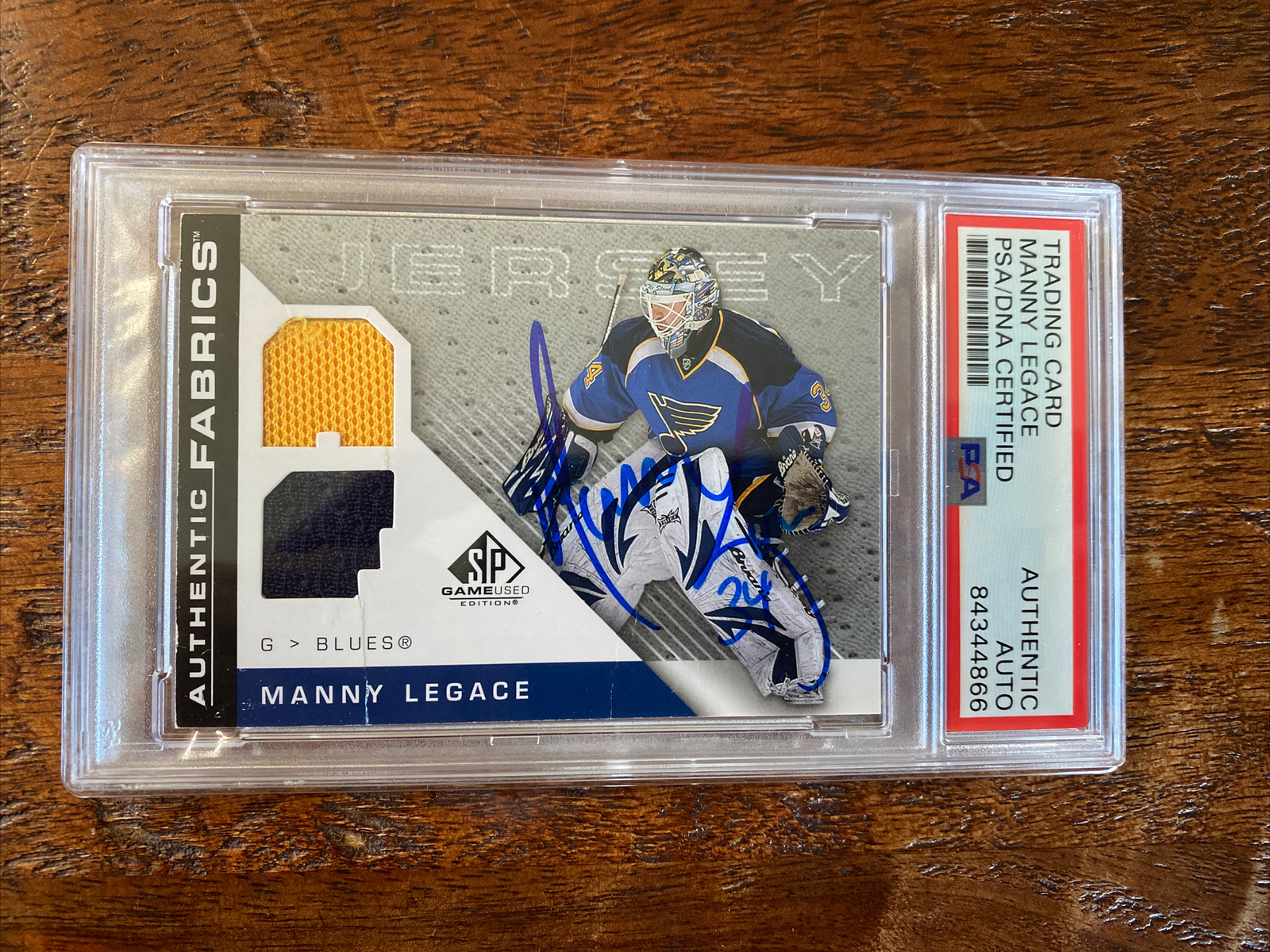 Manny Legace Signed Game Jersey Card PSA DNA Coa Slabbed Encapsulated Blues