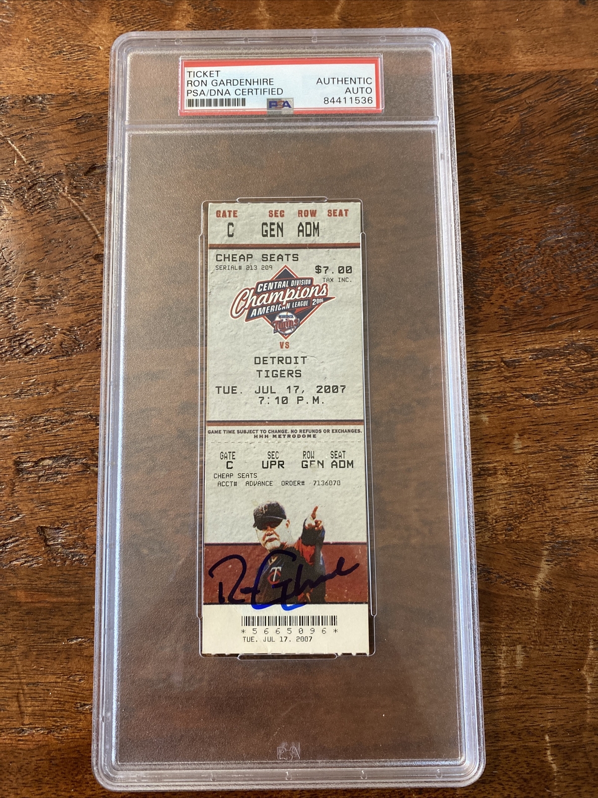 Ron Gardenhire Signed Ticket Stub PSA DNA Coa Slabbed Twins Autographed