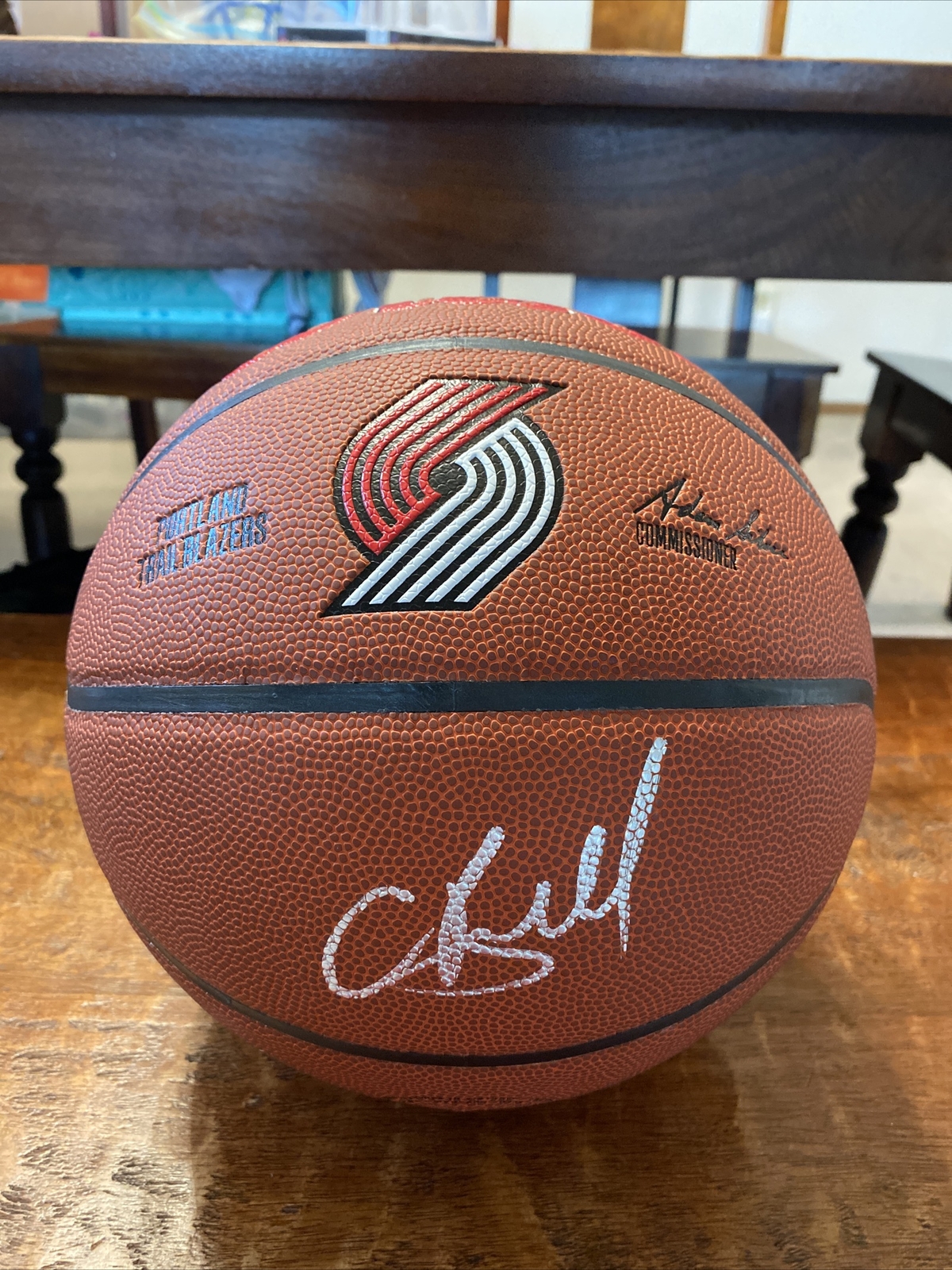 Chauncey Billups Signed Wilson Trail Blazers Logo Basketball Psa Dna Coa