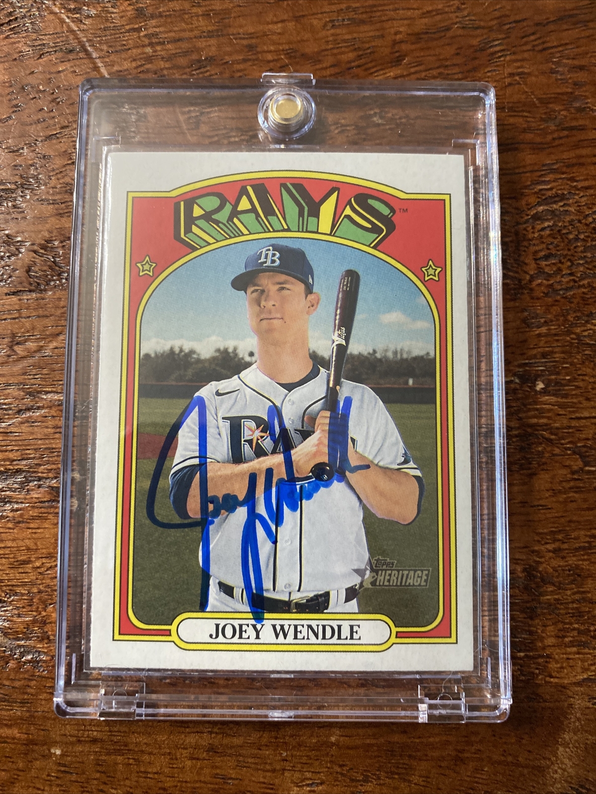 Joey Wendle Signed Topps Heritage Card Psa Dna Coa Autographed Tampa Bay Rays