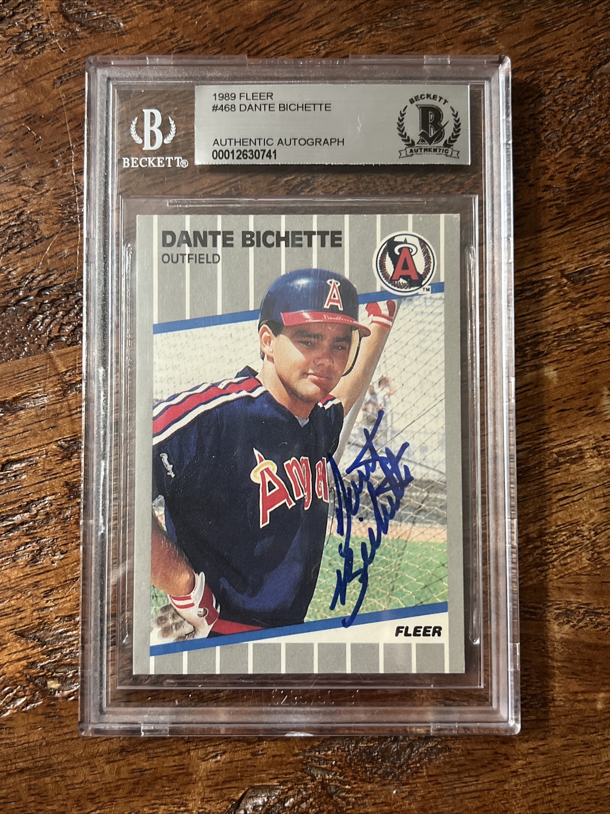 Dante Bichette Signed Fleer Rookie Card Beckett BAS Coa Slabbed Angels
