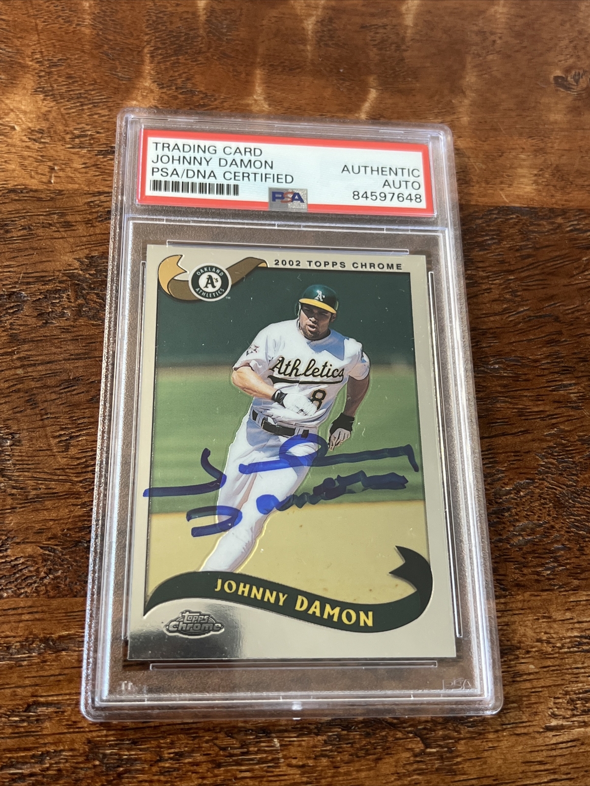 Johnny Damon Signed Topps Chrome Card Psa Dna Coa Slabbed Athletics Autographed