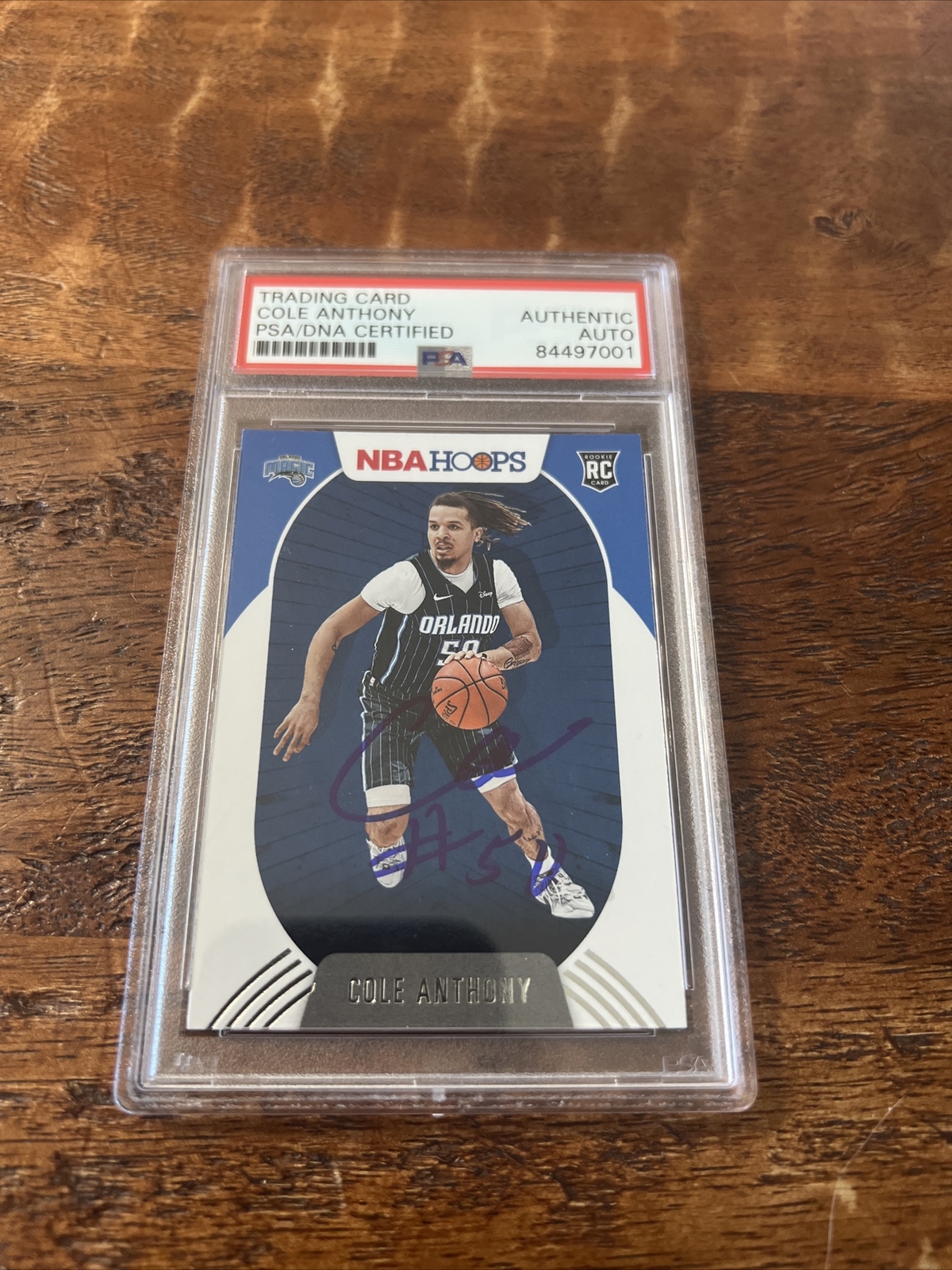 Cole Anthony Signed NBA Hoops Rookie Card Psa Dna Coa Slabbed Autographed Magic