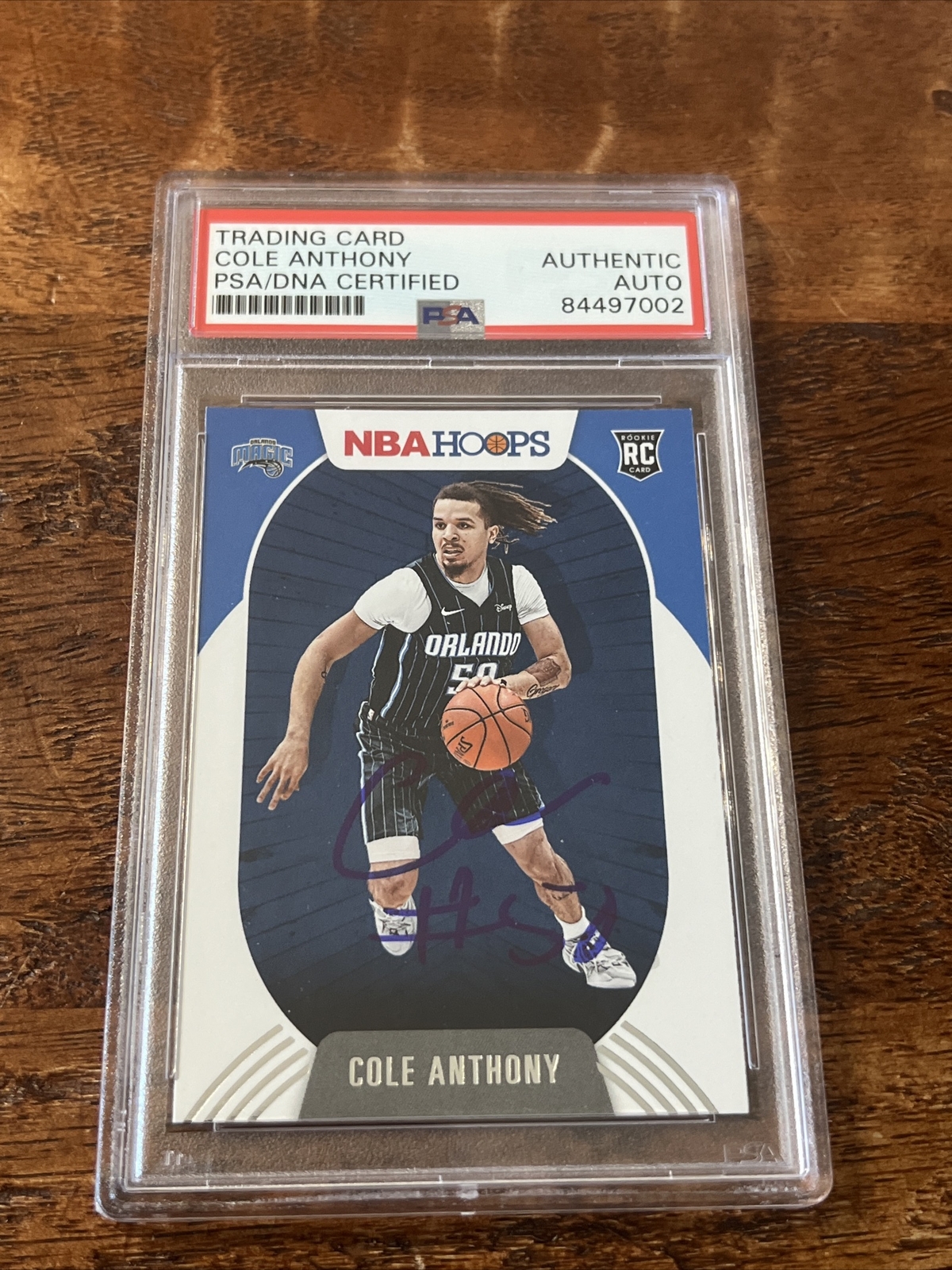 Cole Anthony Signed NBA Hoops Rookie Card Psa Dna Coa Slabbed Autographed Magic