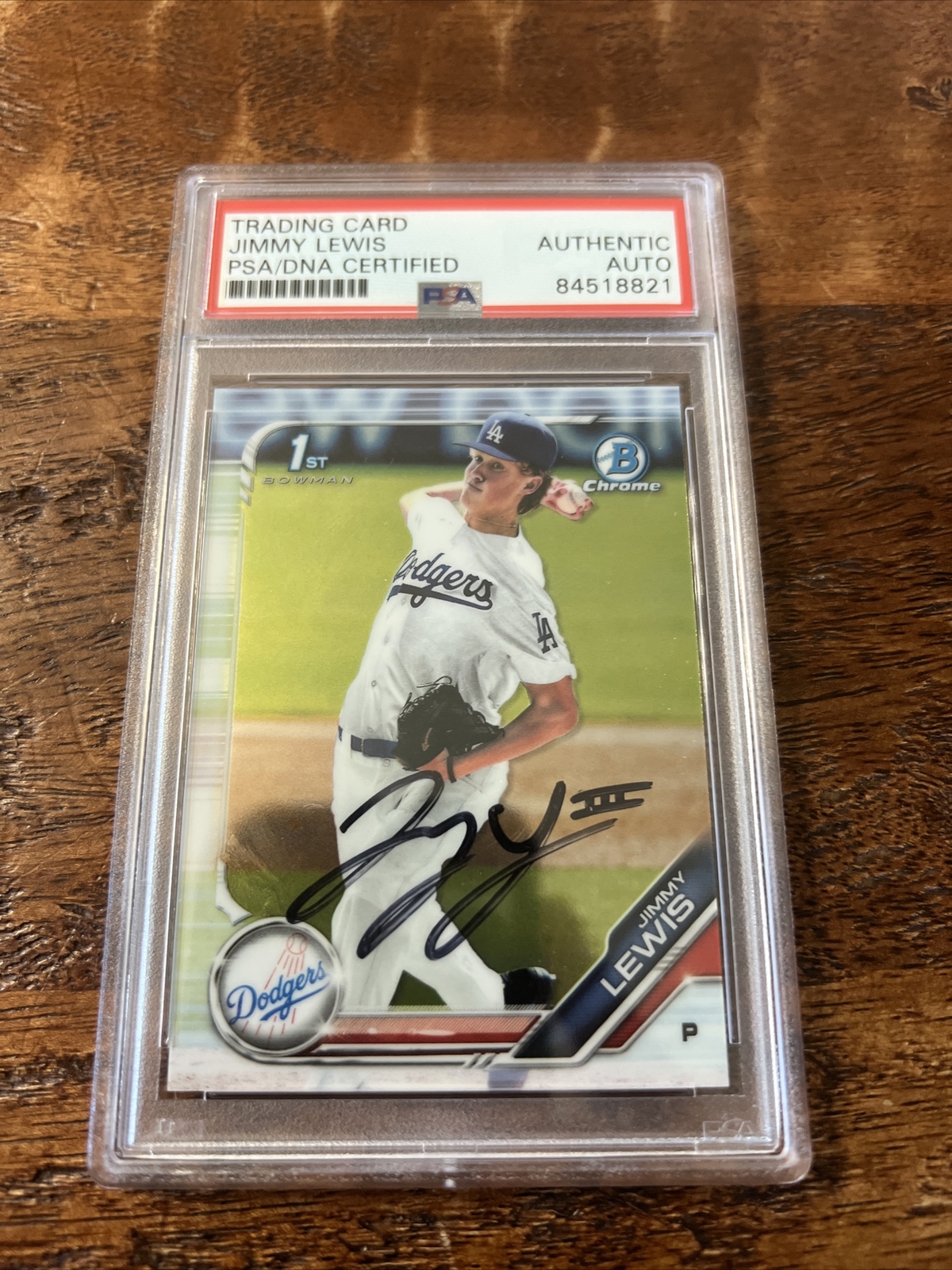 Jimmy Lewis IP Signed 1st Bowman Chrome Card Psa Dna Coa Slabbed Dodgers