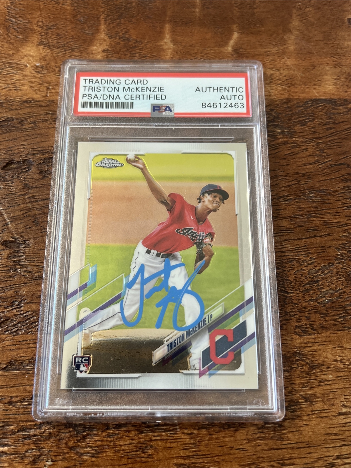 Triston McKenzie IP Signed Topps Chrome Rookie Card PSA DNA Coa Slab Autographed