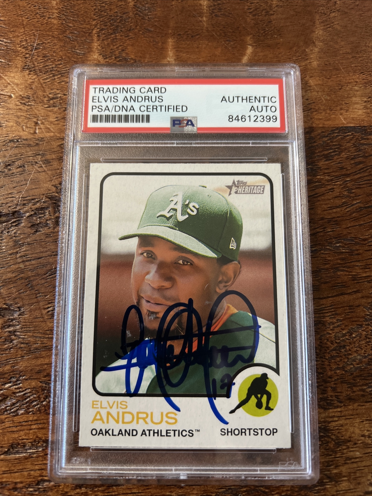Elvis Andrus IP Signed Topps Heritage Card PSA DNA Coa Slabbed Autographed A’s