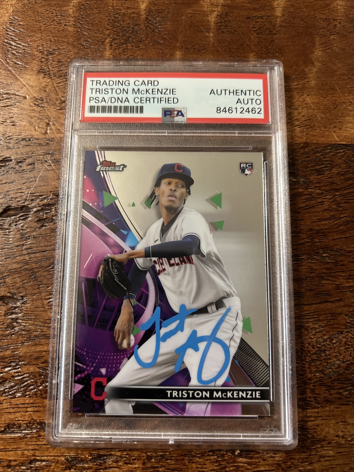 Triston McKenzie IP Signed Topps Finest Rookie Card PSA DNA Coa Slab Autographed