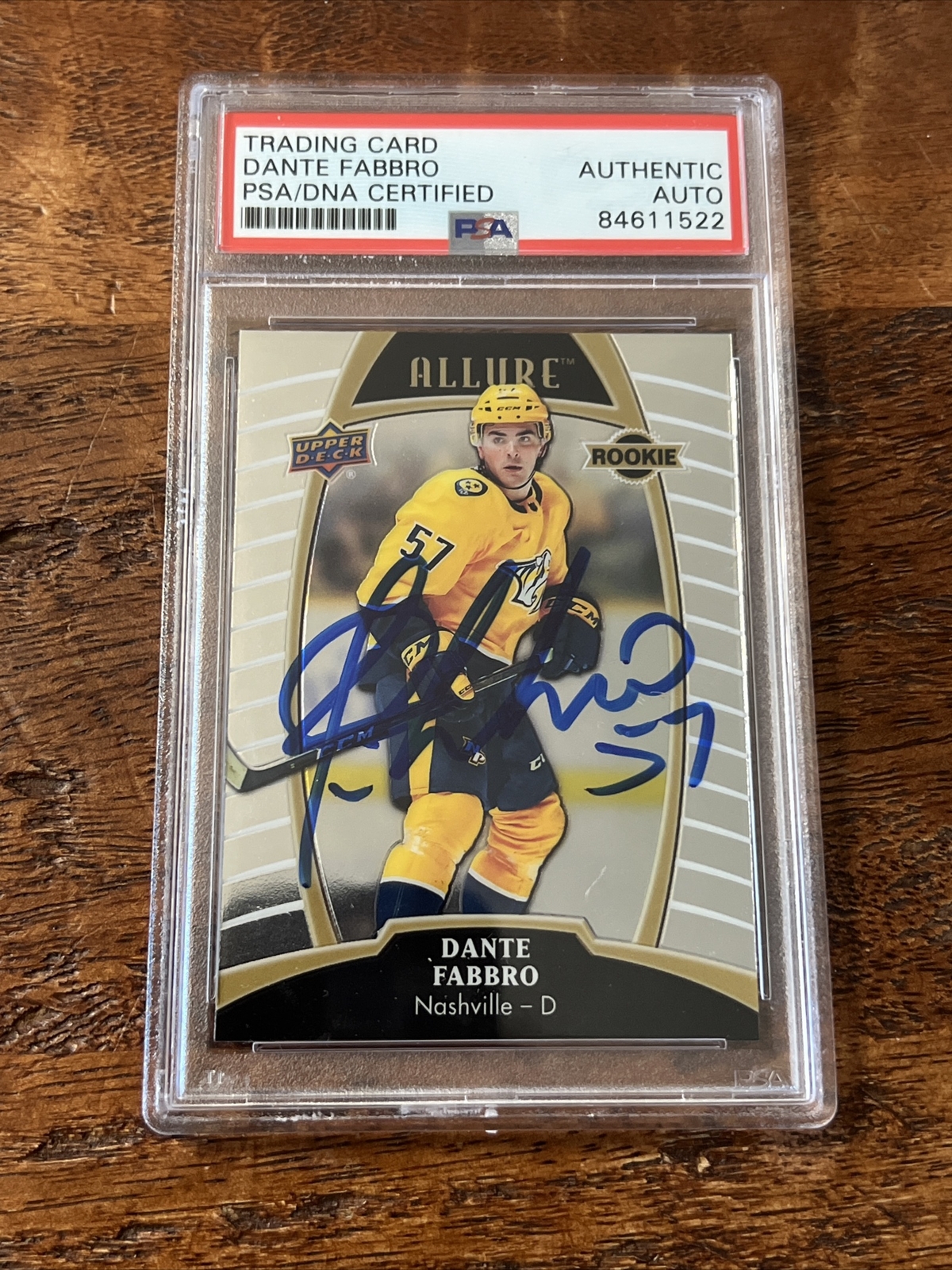 Dante Fabbro IP Signed Allure Rookie Card Psa Dna Coa Slab Autographed Predators
