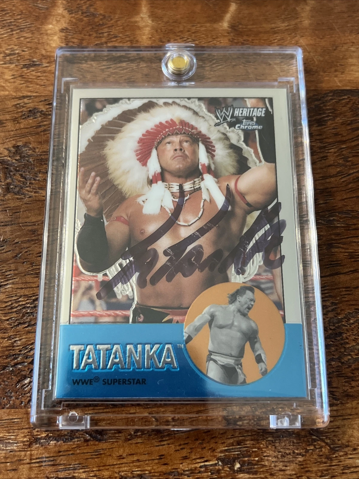 Tatanka Signed Topps Chrome Heritage Card Psa Dna Coa Autographed WWE WWF