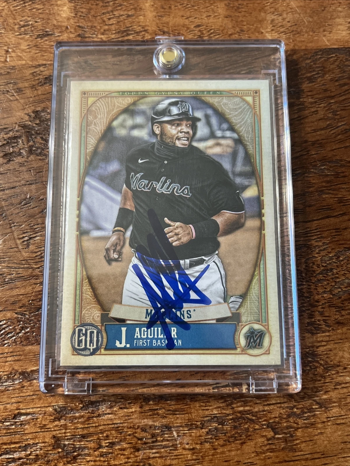 Jesus Aguilar IP Signed Gypsy Queen Card Psa Dna Coa Marlins Autographed