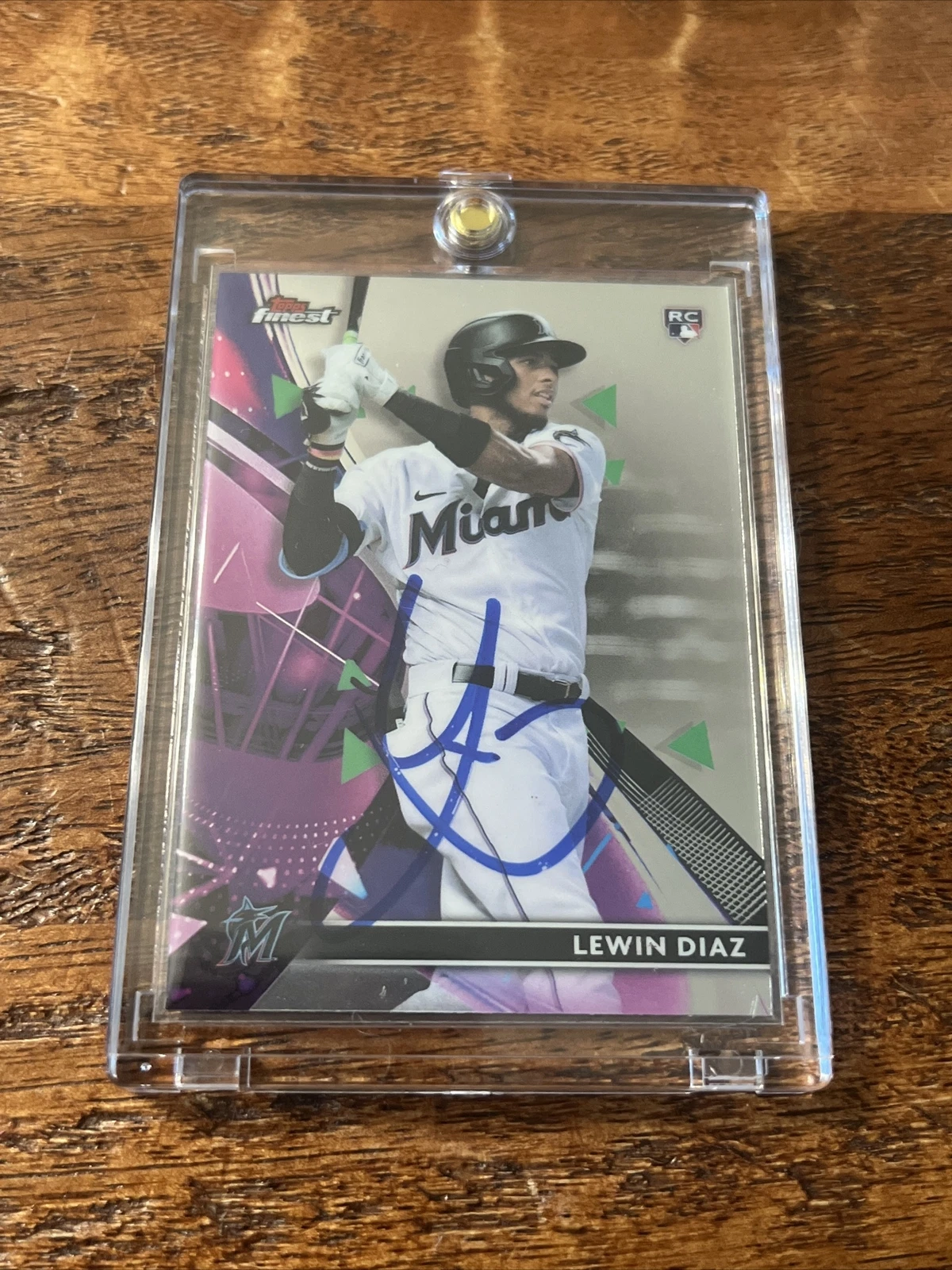 Lewin Diaz IP Signed Topps Finest Rookie Card Psa Dna Coa Marlins Autographed