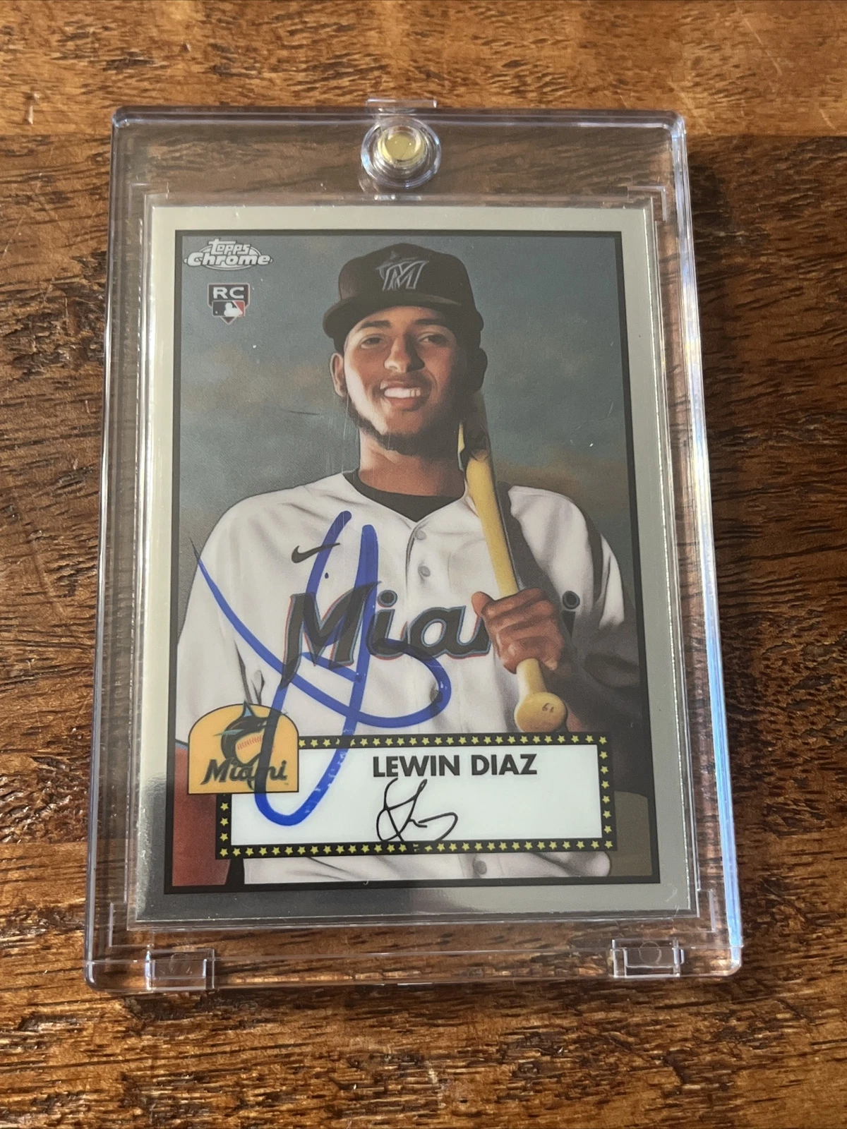 Lewin Diaz IP Signed Topps Chrome Rookie Card Psa Dna Coa Marlins Autographed