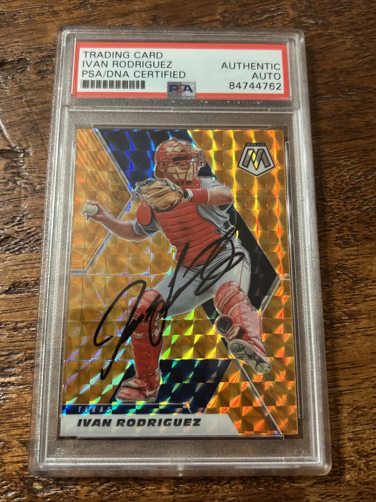 Ivan Rodriguez IP Signed Mosaic Card Psa Dna Coa Slab Rangers Autographed
