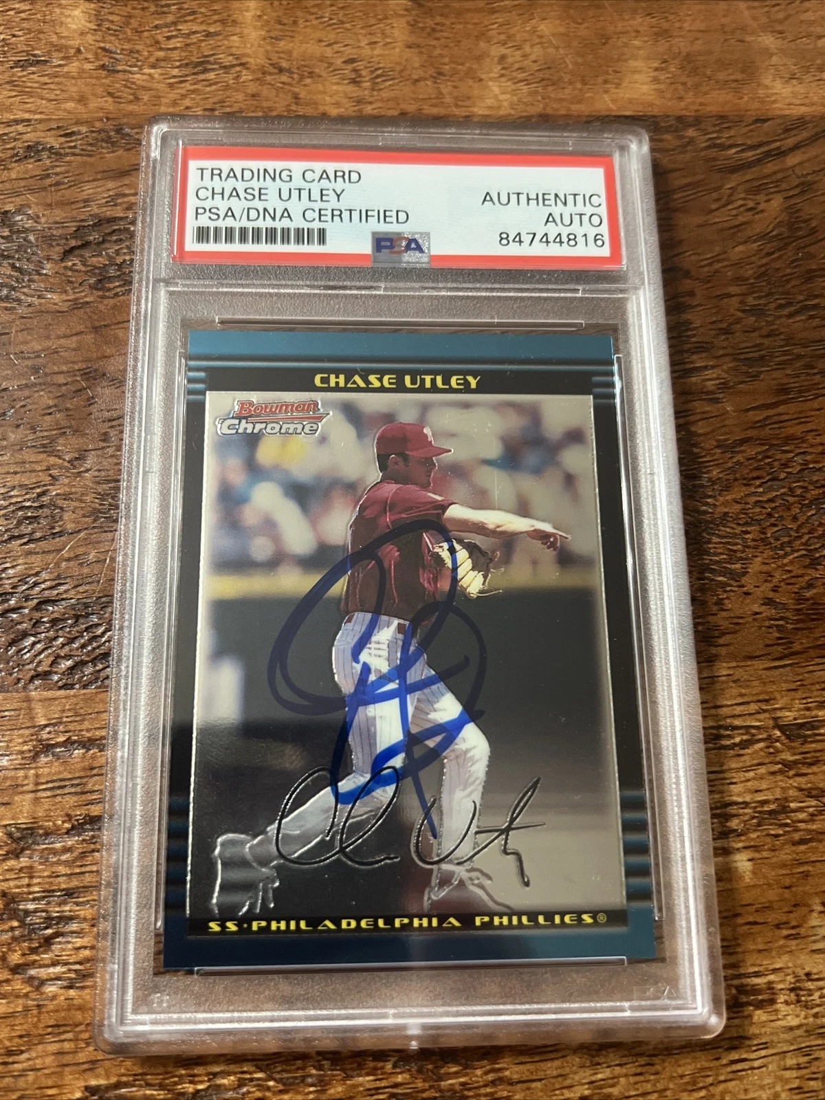 Chase Utley IP Signed Bowman Chrome Rookie Card PSA DNA Coa Slab Autographed
