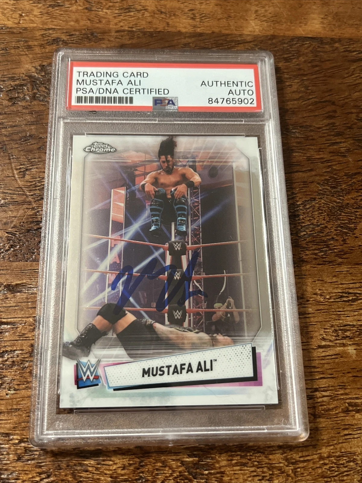Mustafa Ali IP Signed Topps Chrome Card Psa Dna Coa Slabbed Autographed WWE