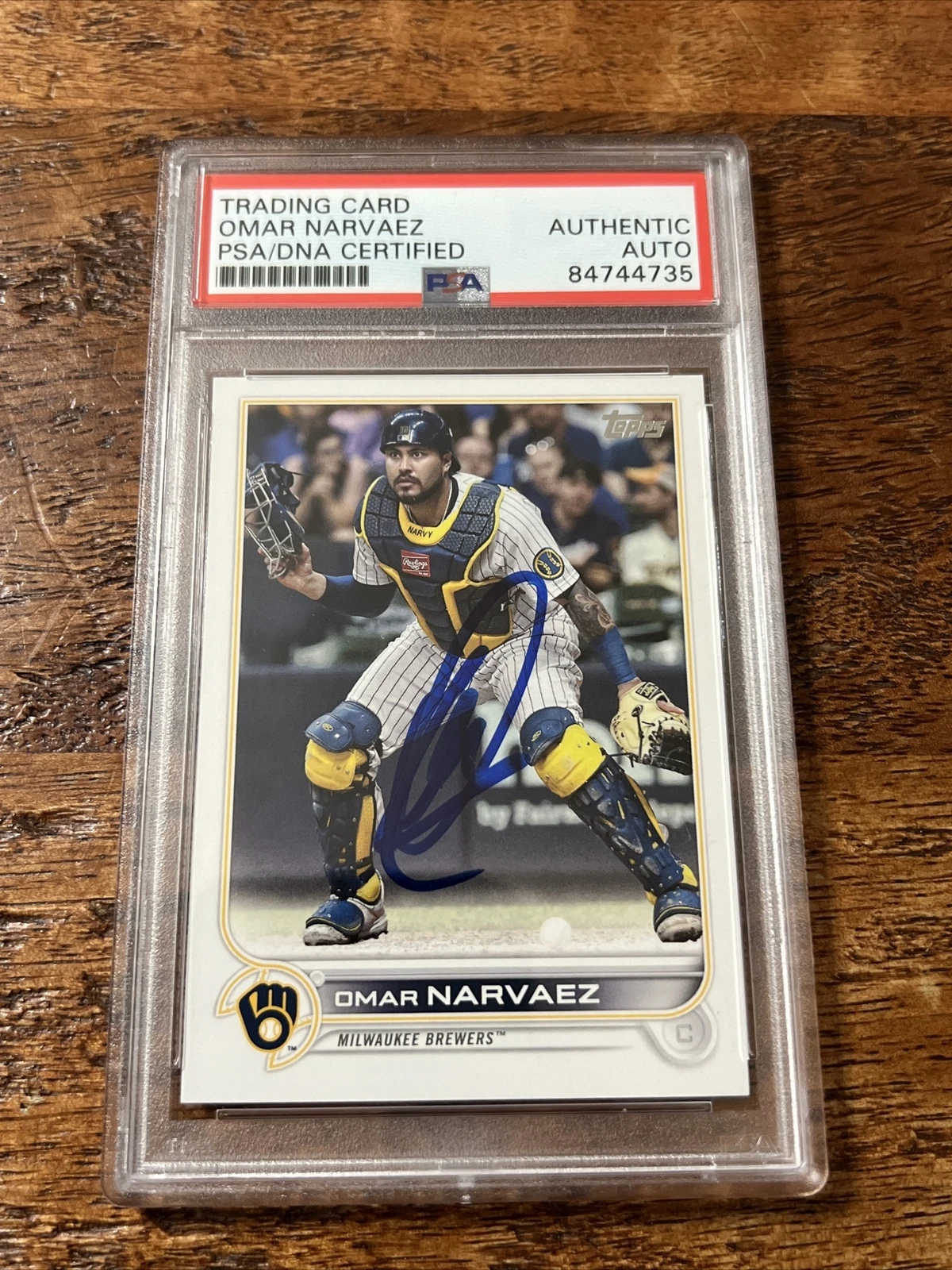 Omar Narvaez IP Signed Topps Card PSA DNA Coa Slab Brewers Autographed
