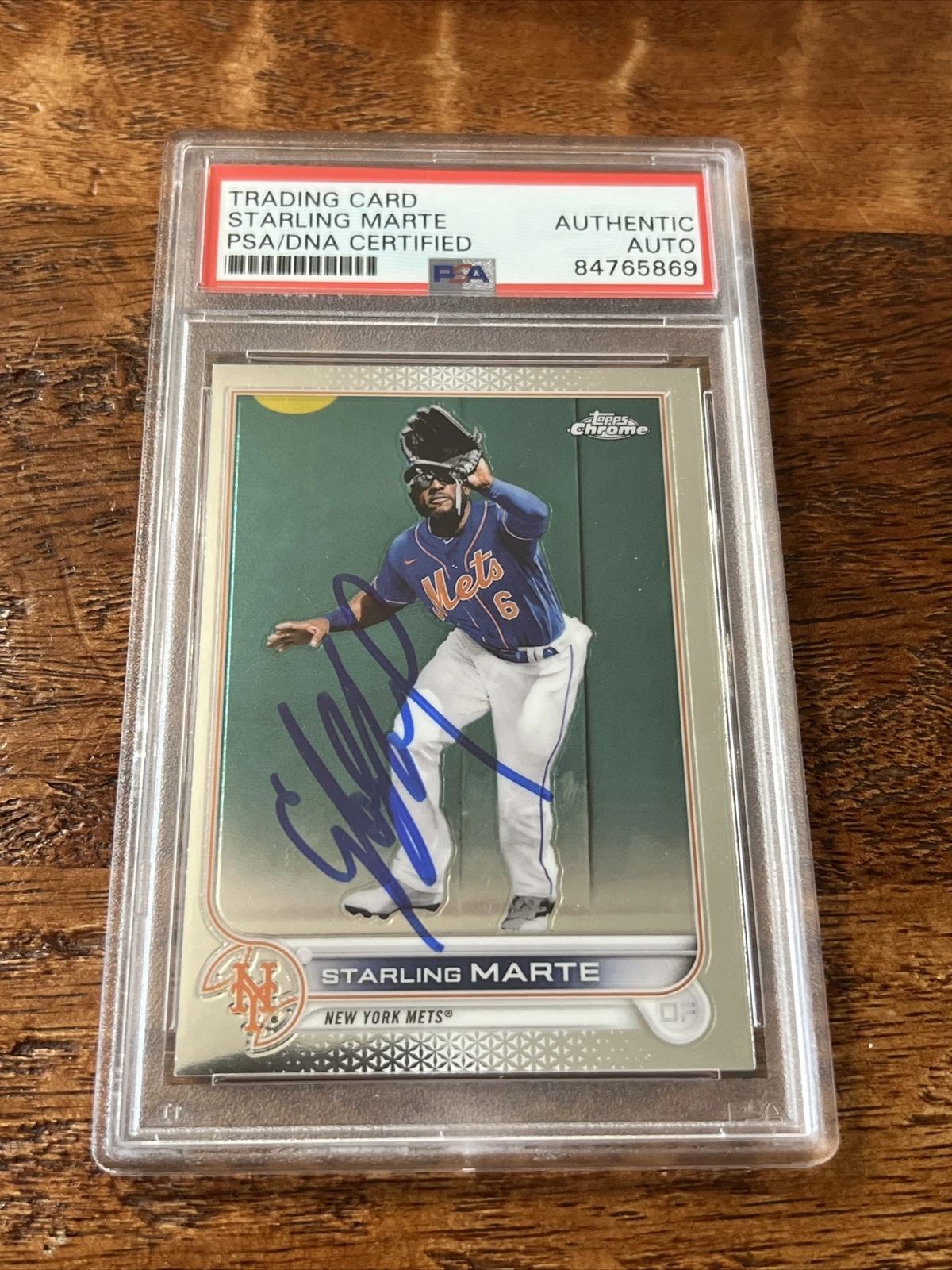 Starling Marte IP Signed Topps Chrome Card Psa Dna Coa Slab Autographed Mets