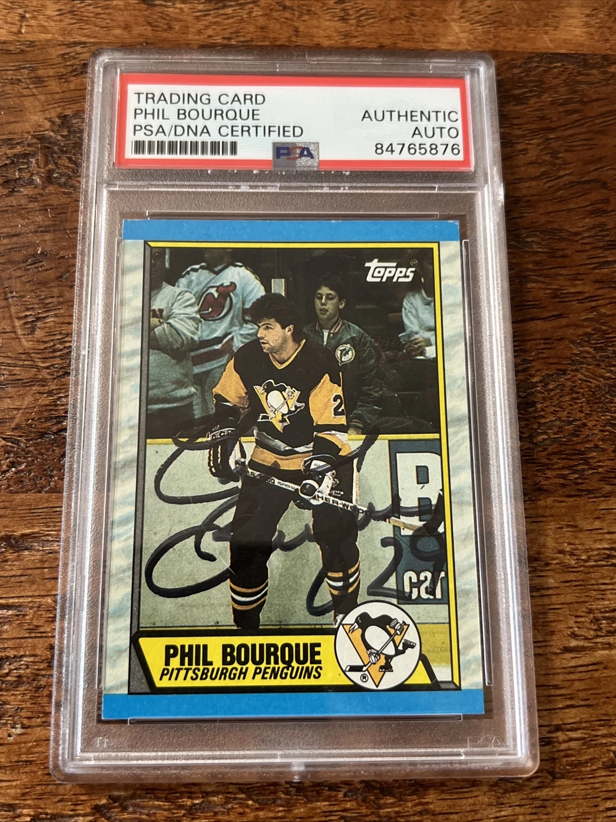 Phil Bourque IP Signed Topps Card Psa Dna Coa Slab Autographed Penguins
