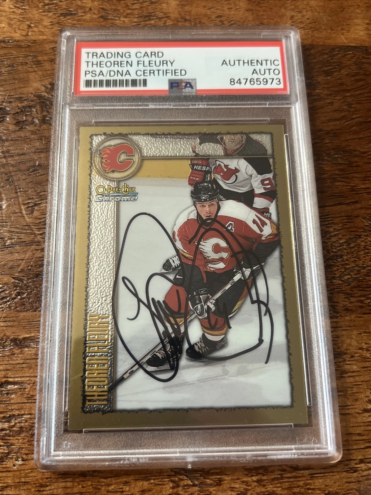 Theoren Fleury Signed O Pee Chee Chrome Card Psa Dna Coa Slab Flames Autographed