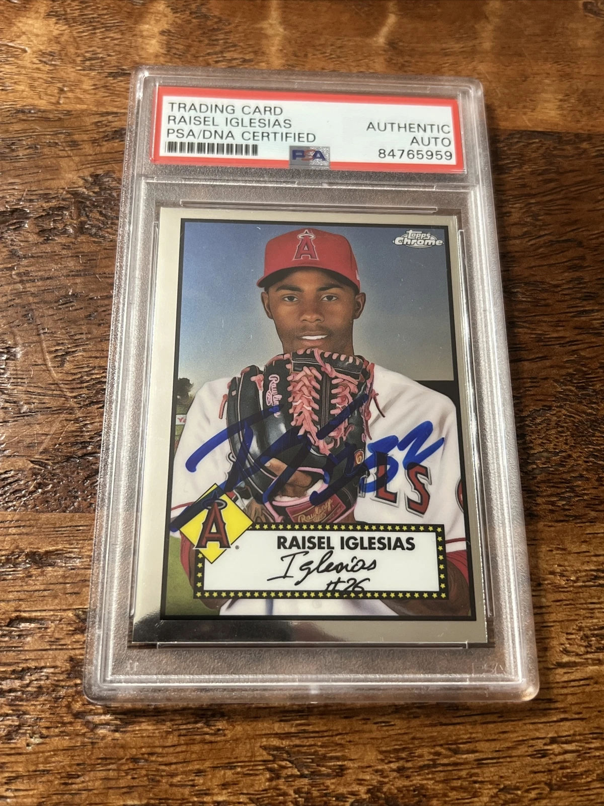 Raisel Iglesias IP Signed Topps Chrome Card PSA DNA Coa Slab Autographed Braves