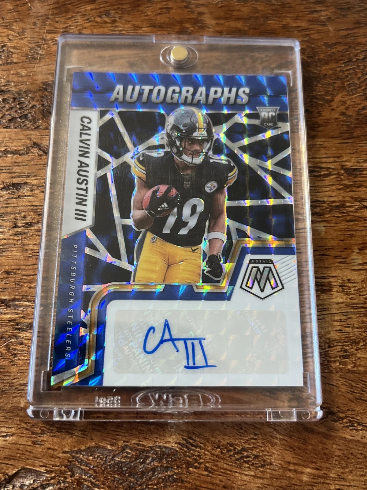 2022 Panini Mosaic Football CALVIN AUSTIN III Auto Blue Mosaic Prizm /99 SSP