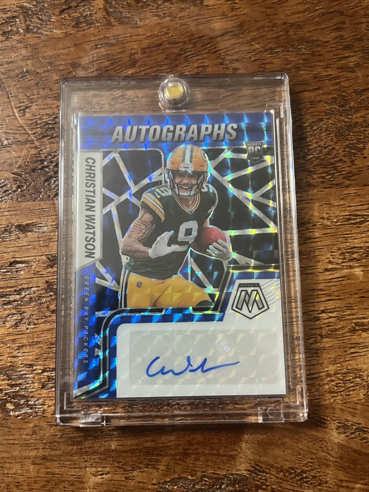 2022 Panini Mosaic Christian Watson /99 Blue Prizm Rookie Auto Packers RC