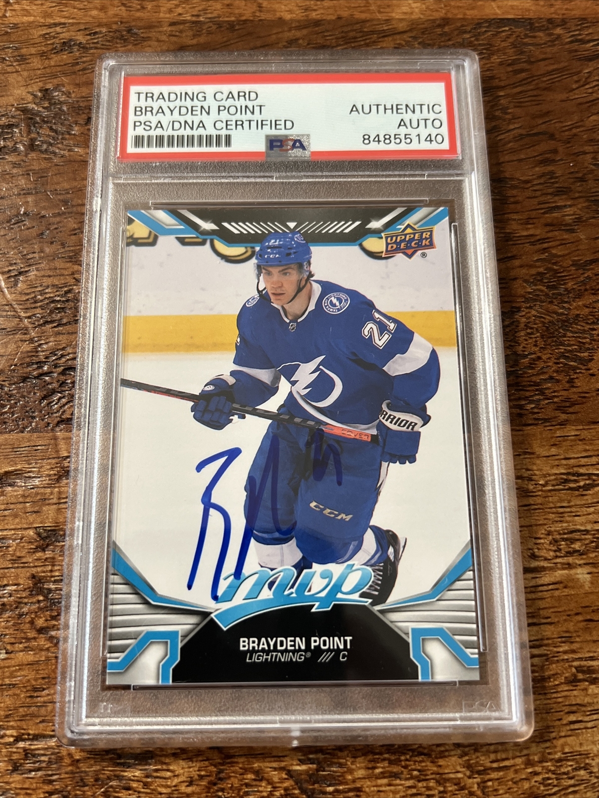 Brayden Point IP Signed Upper Deck MVP Card PSA DNA Coa Slab Auto Lightning