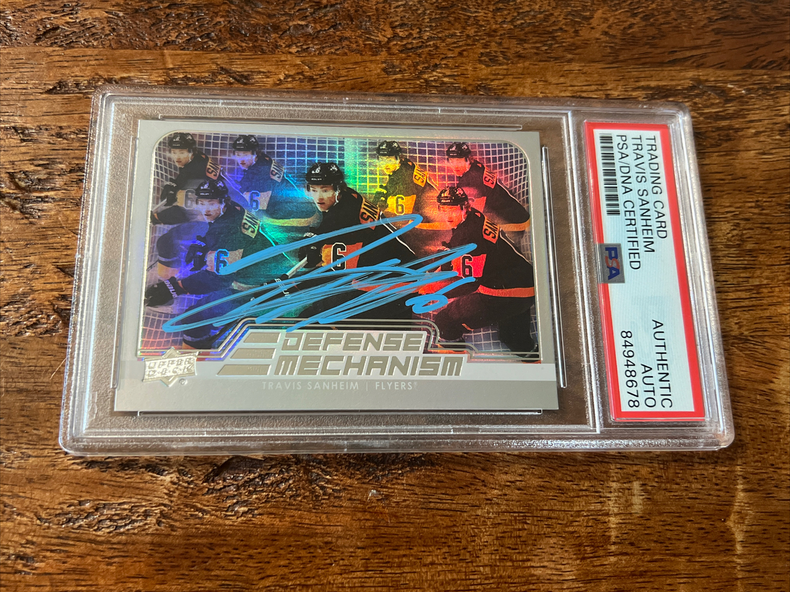 Travis Sanheim IP Signed UD Defense Mechanism Card Psa Dna Coa Slab Flyers Auto