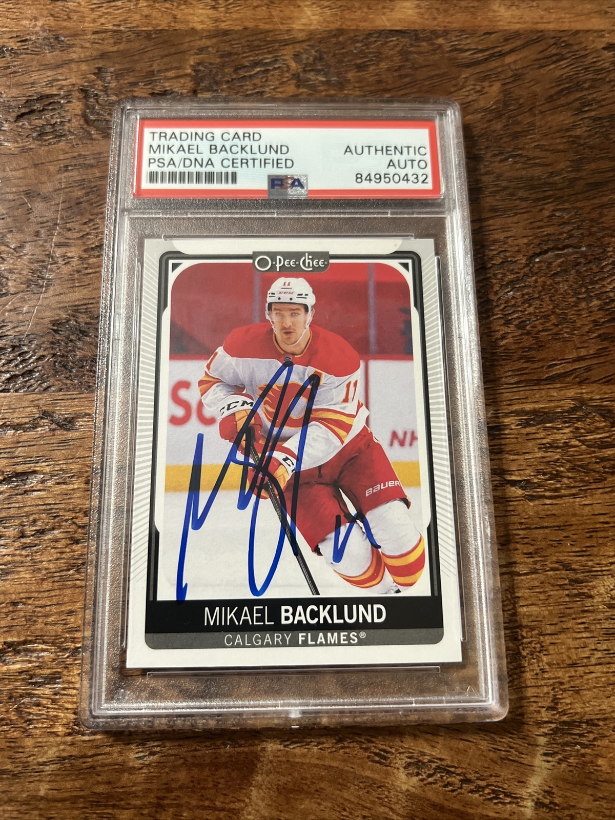 Mikael Backlund IP Signed O Pee Chee Card Psa Dna Coa Slab Flames Autographed