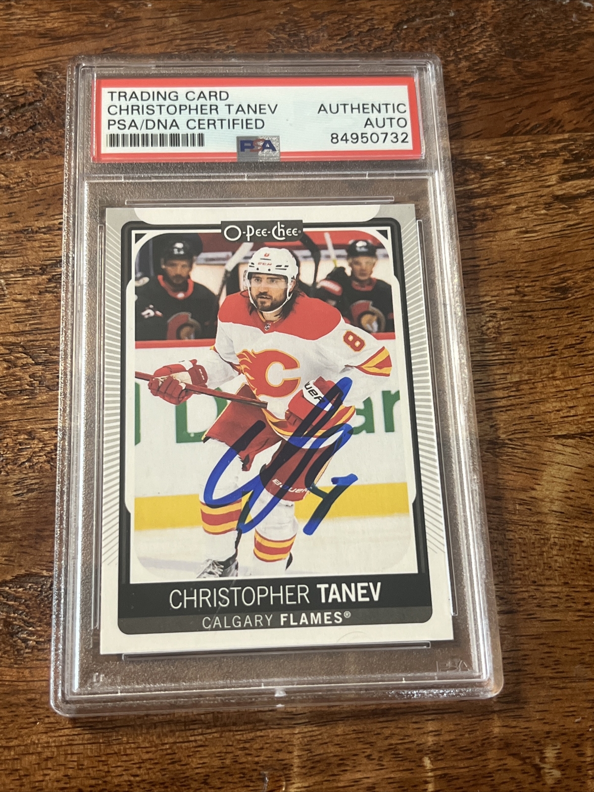 Christopher Tanev IP Signed O Pee Chee Card Psa Dna Coa Slab Flames Autographed