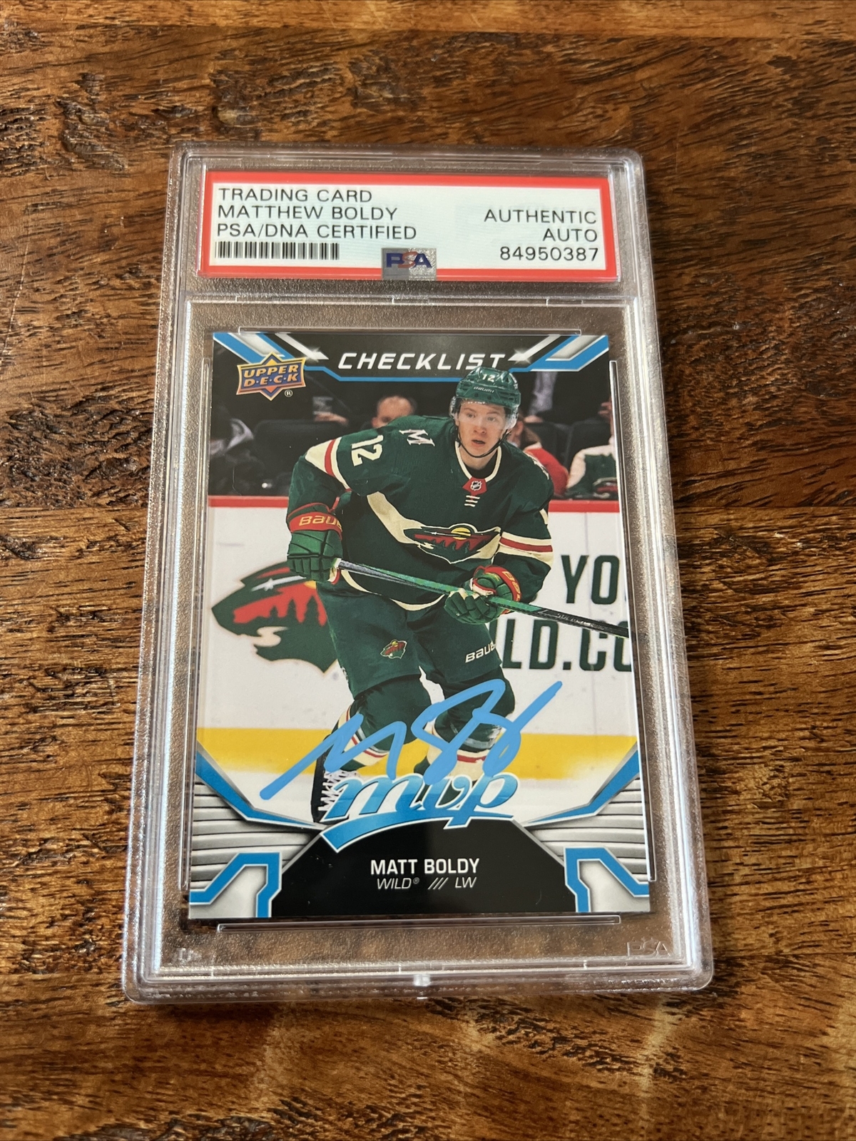 Matt Boldy IP Signed Upper Deck MVP RC Card Psa Dna Coa Slab Wild Autographed