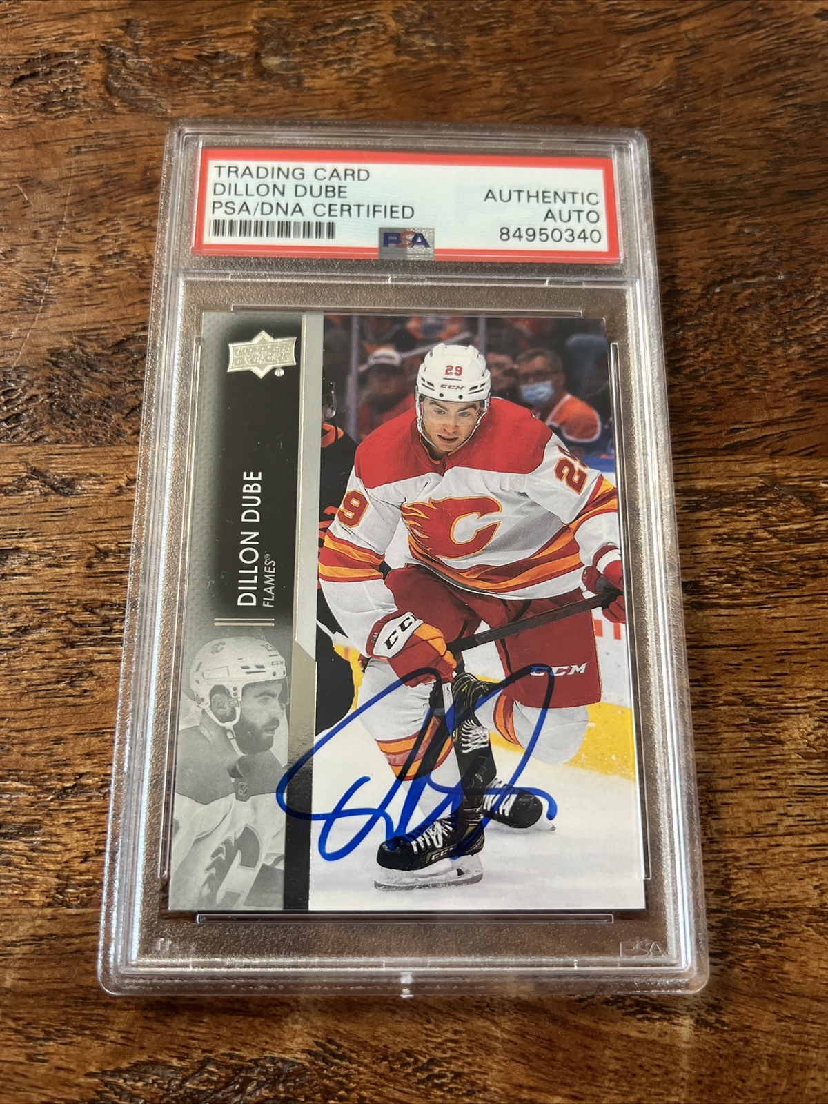 Dillon Dube IP Signed Upper Deck Card Psa Dna Coa Slab Autographed Flames