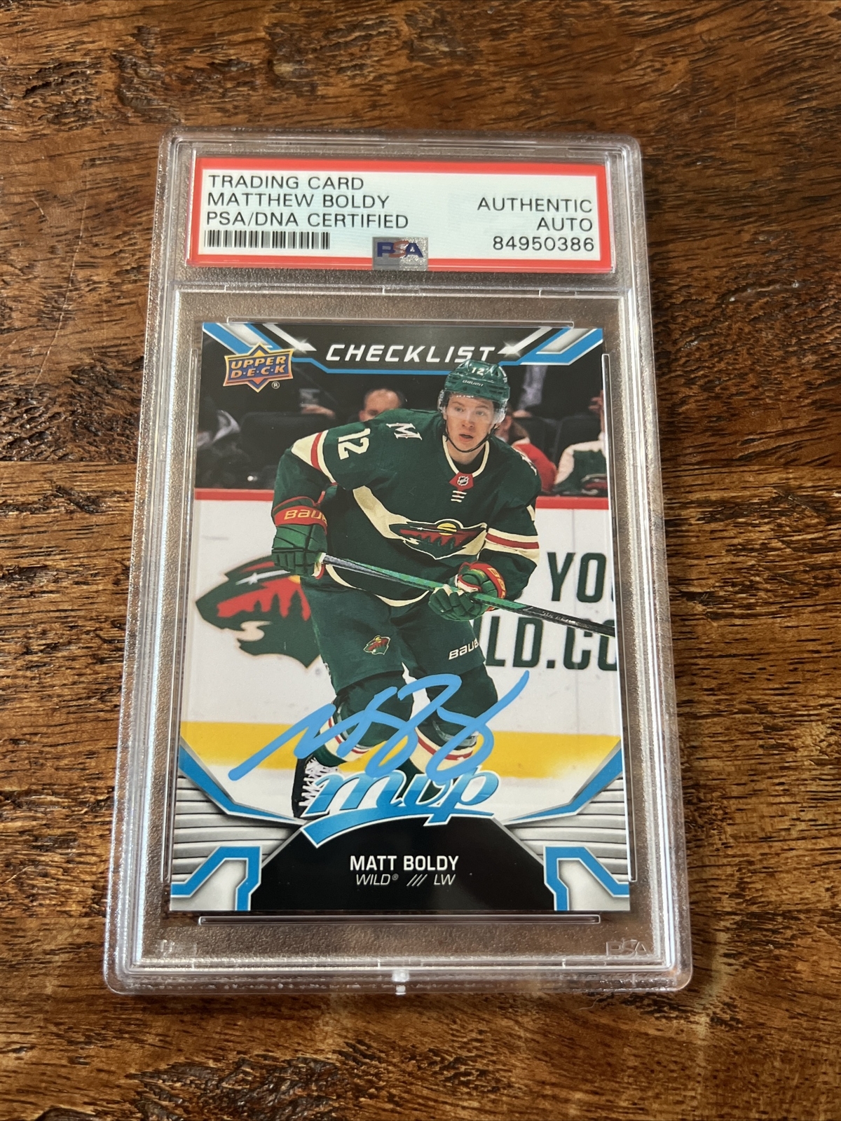 Matt Boldy IP Signed Upper Deck MVP RC Card Psa Dna Coa Slab Wild Autographed